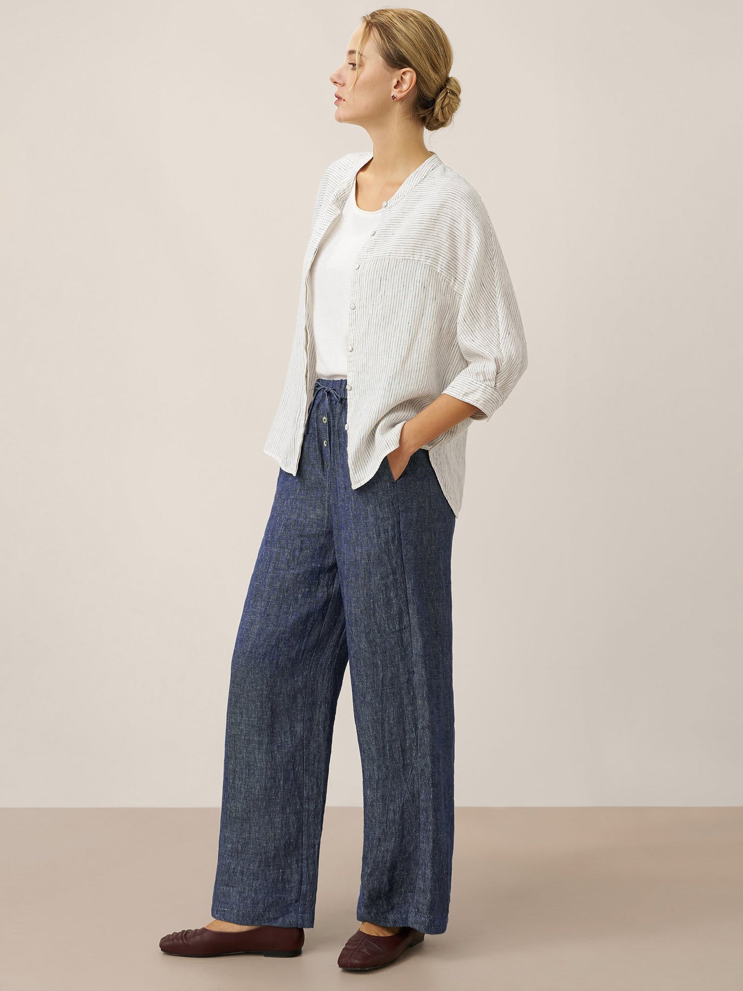 100% Linen Striped Three-Quarter Sleeve Shirt SKYLAR by LINTICO