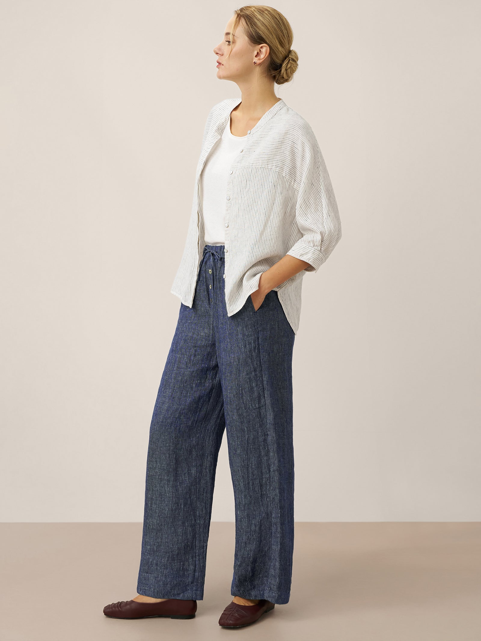 100% Linen Striped Three-Quarter Sleeve Shirt SKYLAR by LINTICO