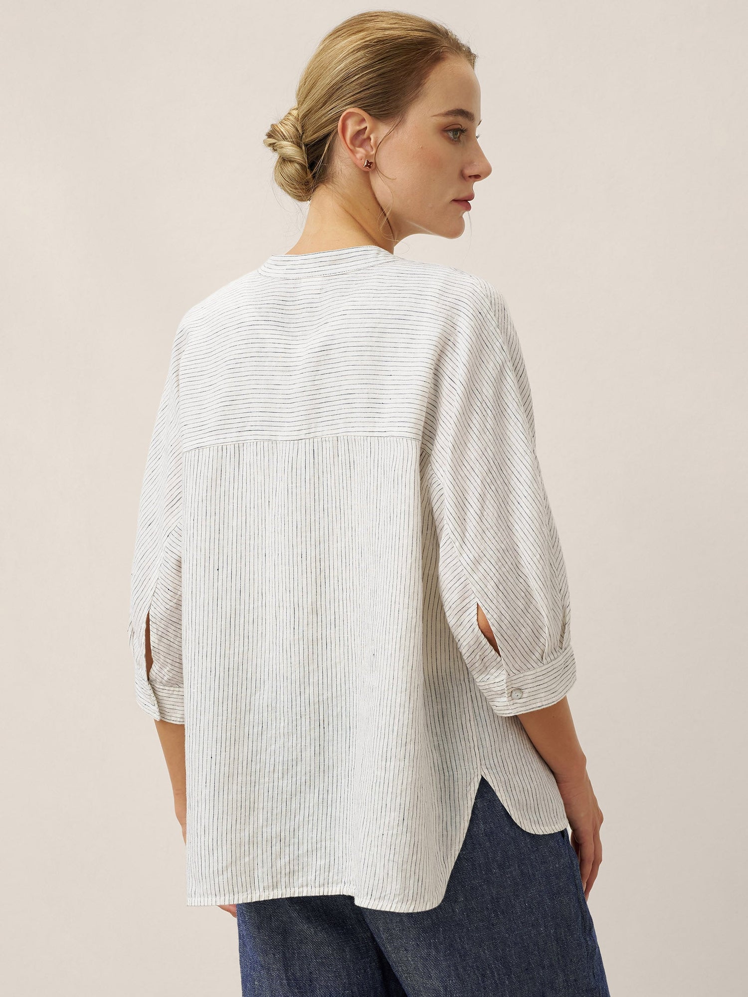 100% Linen Striped Three-Quarter Sleeve Shirt SKYLAR by LINTICO