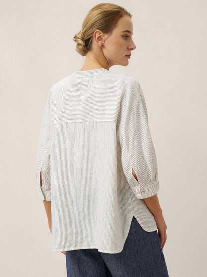 100% Linen Striped Three-Quarter Sleeve Shirt SKYLAR by LINTICO