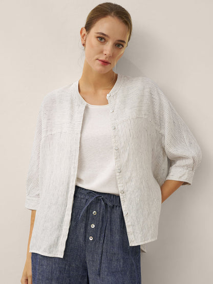 100% Linen Striped Three-Quarter Sleeve Shirt SKYLAR by LINTICO