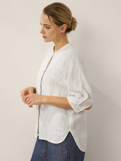 100% Linen Striped Three-Quarter Sleeve Shirt SKYLAR by LINTICO
