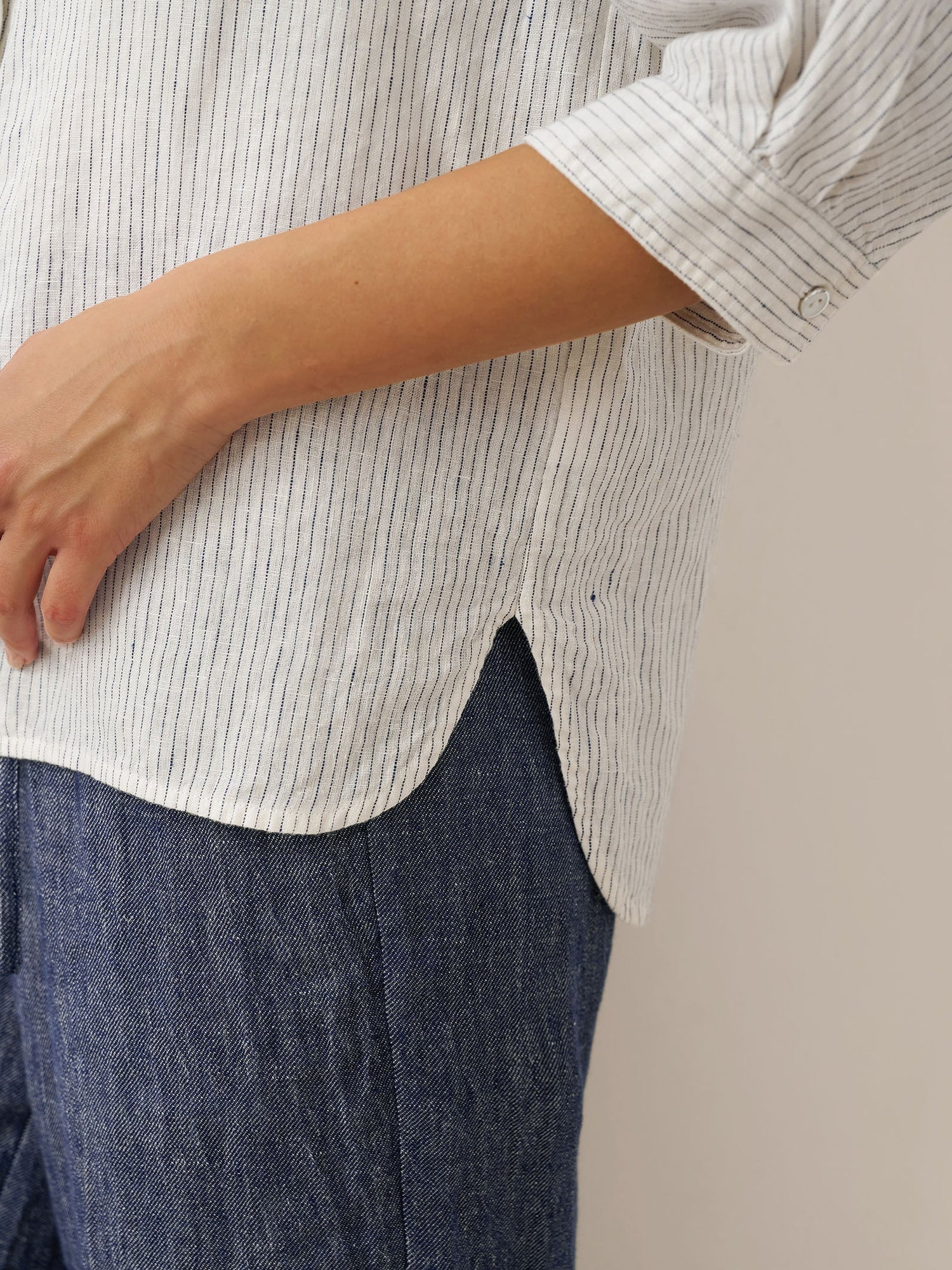 100% Linen Striped Three-Quarter Sleeve Shirt SKYLAR by LINTICO