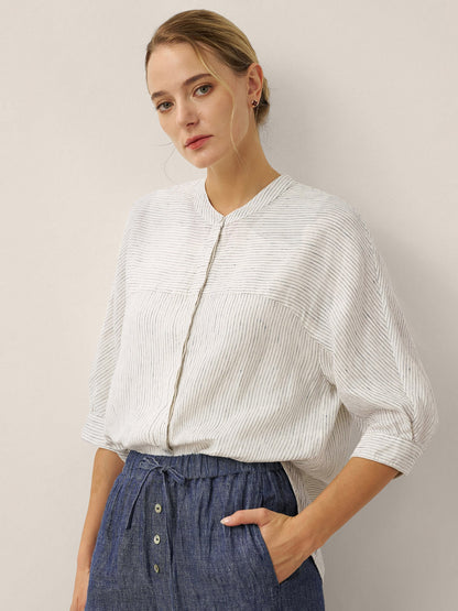 100% Linen Striped Three-Quarter Sleeve Shirt SKYLAR by LINTICO