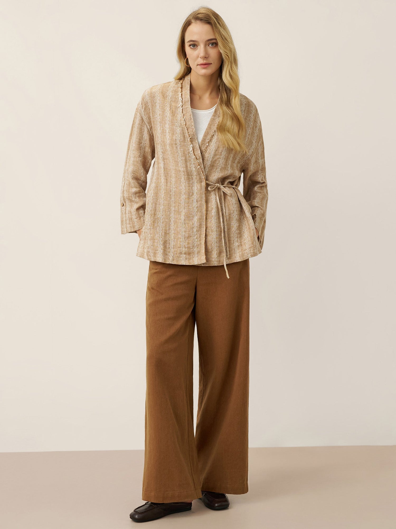 100% Linen Striped Wrap Jacket GENESIS by LINTICO