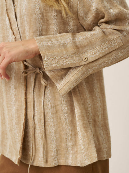 100% Linen Striped Wrap Jacket GENESIS by LINTICO