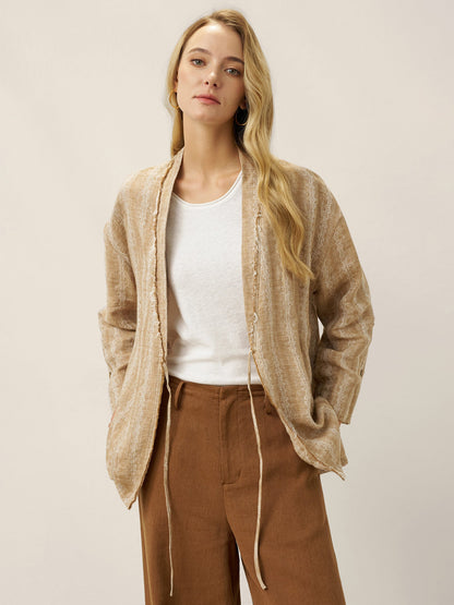 100% Linen Striped Wrap Jacket GENESIS by LINTICO