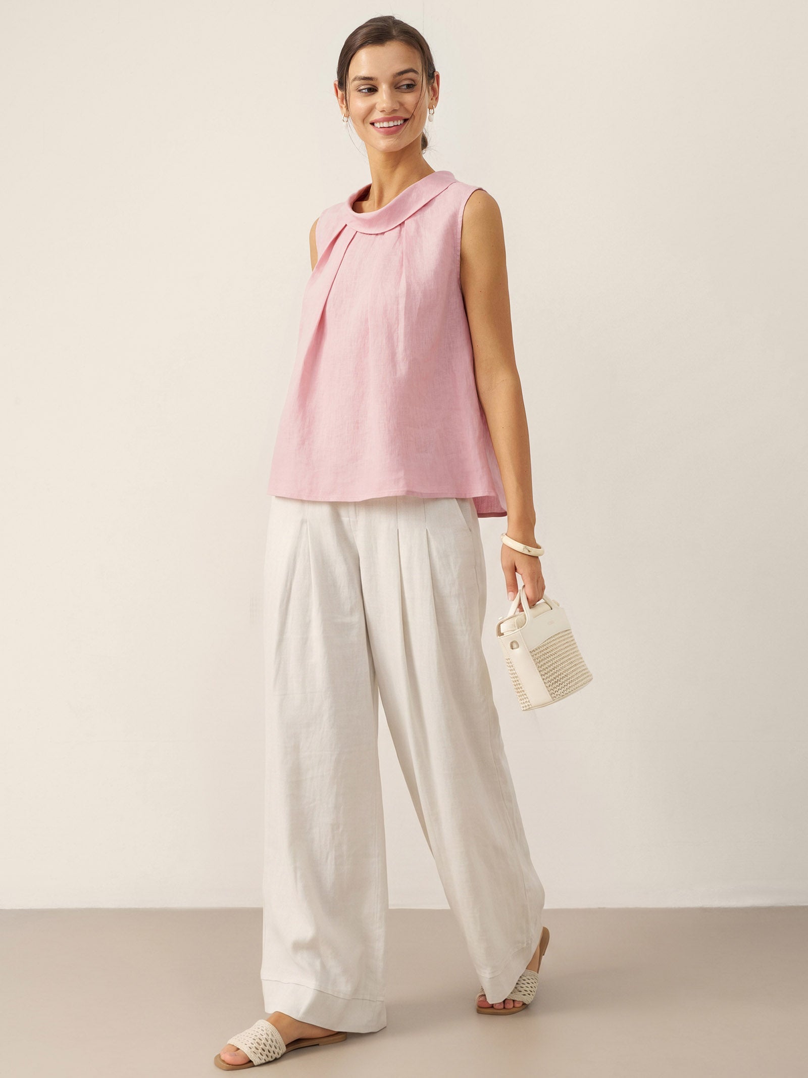 100% Linen Structured Collar Sleeveless Blouse BLAIR by LINTICO