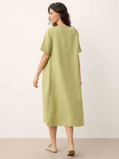 100% Linen Surplice Neck A Line Midi Dress JUDITH by LINTICO