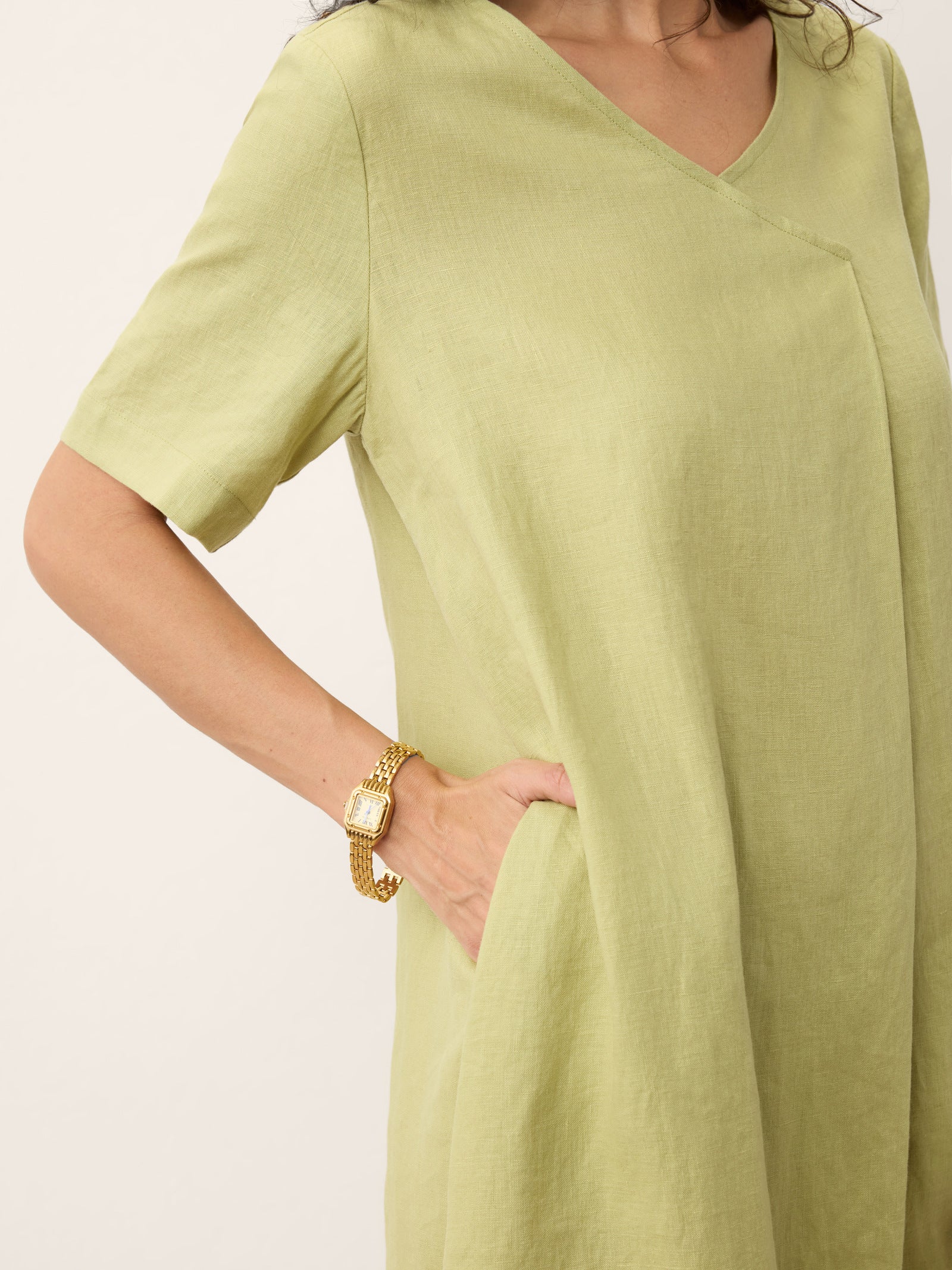 100% Linen Surplice Neck A Line Midi Dress JUDITH by LINTICO