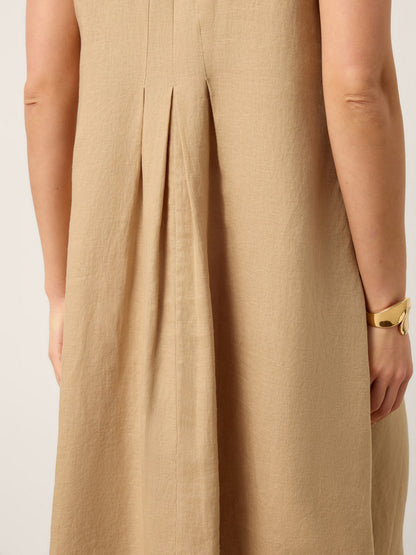 100% Linen Sleeveless Tie-Neck Pintucked Midi Dress MILLICENT by LINTICO