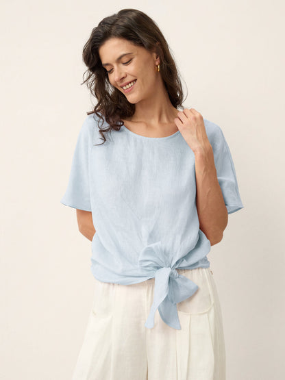 100% Linen Tie Front Drop Shoulder Top PAULA by LINTICO