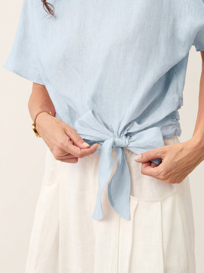 100% Linen Tie Front Drop Shoulder Top PAULA by LINTICO
