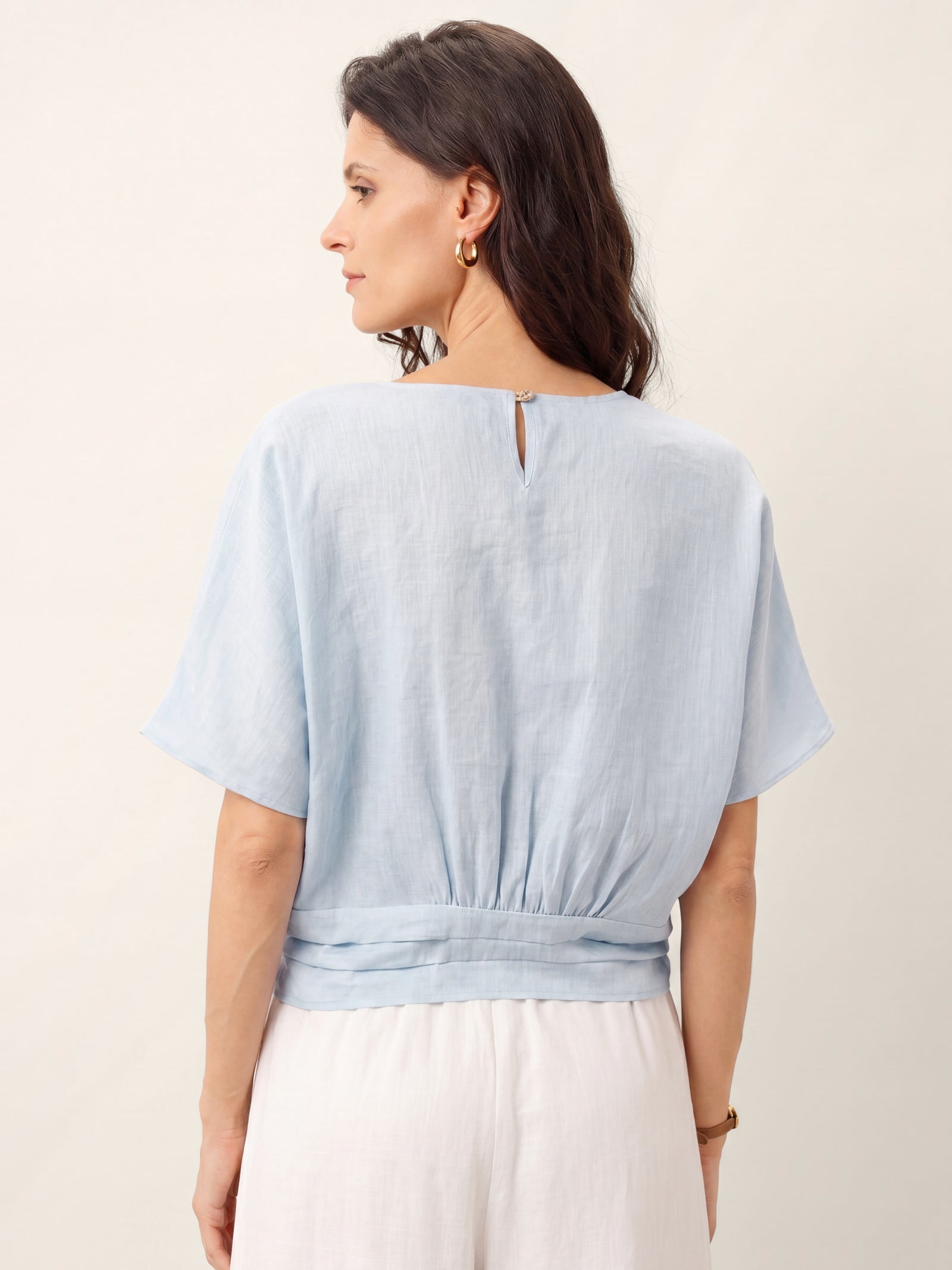100% Linen Tie Front Drop Shoulder Top PAULA by LINTICO