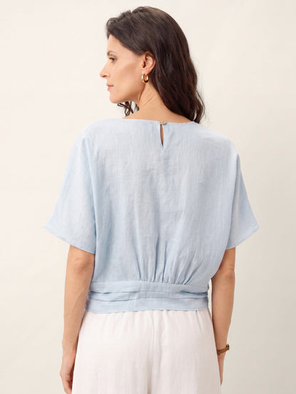100% Linen Tie Front Drop Shoulder Top PAULA by LINTICO