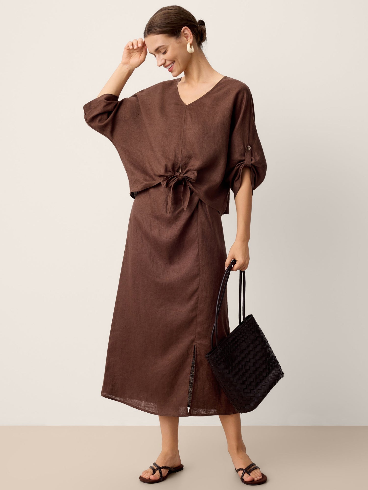 100% Linen Twist-Hem Batwing Top LAVENA by LINTICO