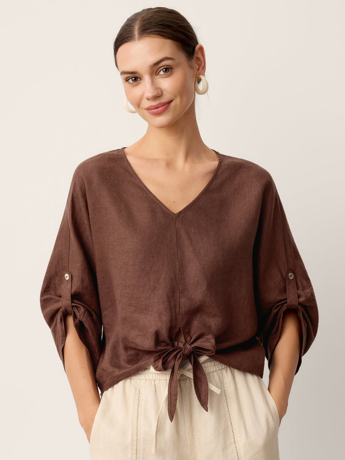 100% Linen Twist-Hem Batwing Top LAVENA by LINTICO