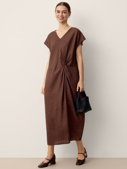100% Linen Twist-Waist Slit Maxi Dress LYNETTE by LINTICO