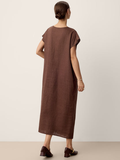 100% Linen Twist-Waist Slit Maxi Dress LYNETTE by LINTICO