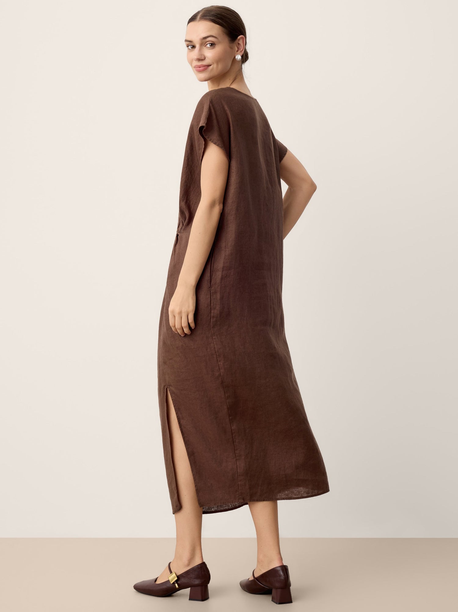 100% Linen Twist-Waist Slit Maxi Dress LYNETTE by LINTICO
