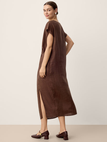 100% Linen Twist-Waist Slit Maxi Dress LYNETTE by LINTICO