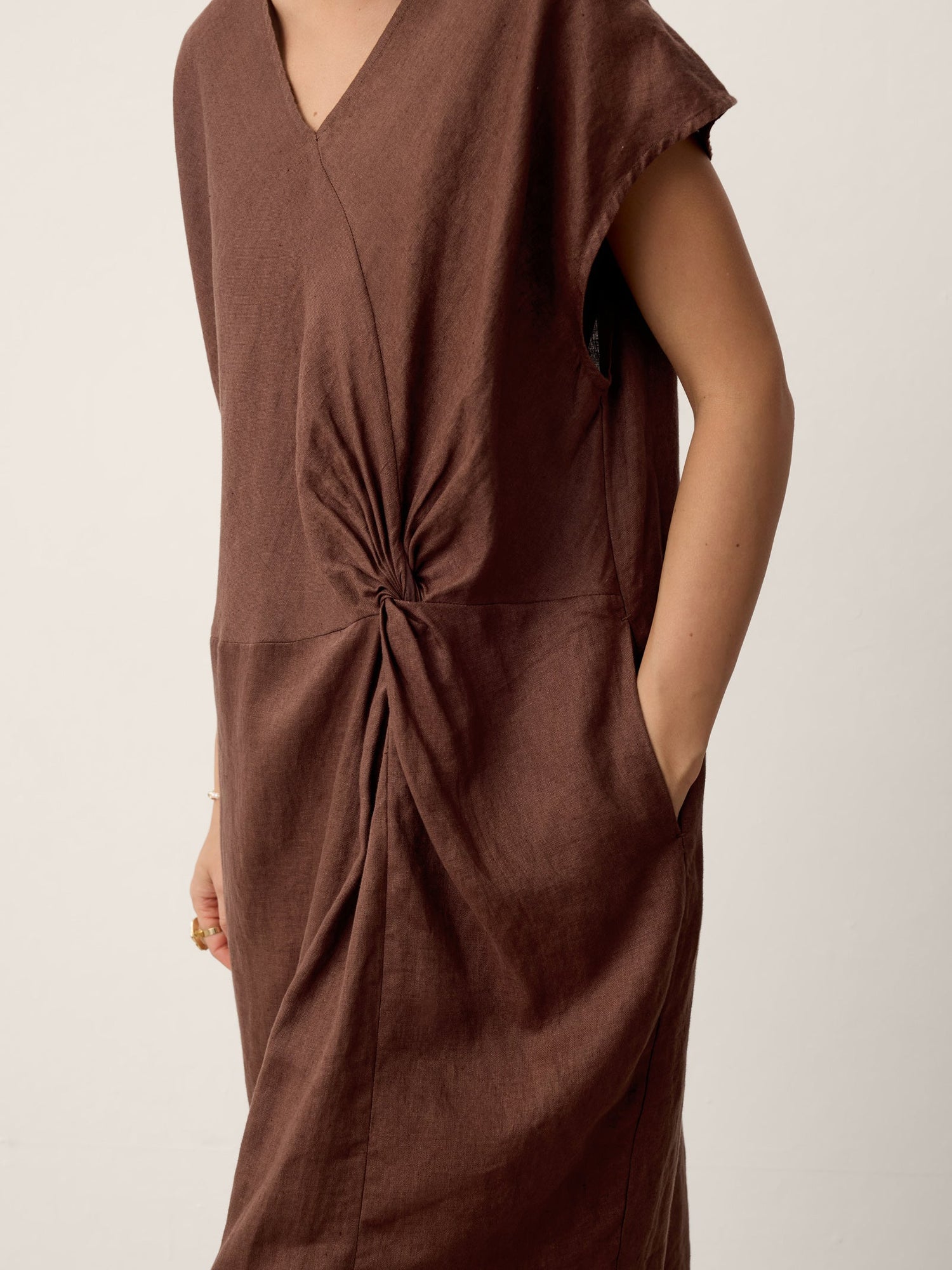 100% Linen Twist-Waist Slit Maxi Dress LYNETTE by LINTICO