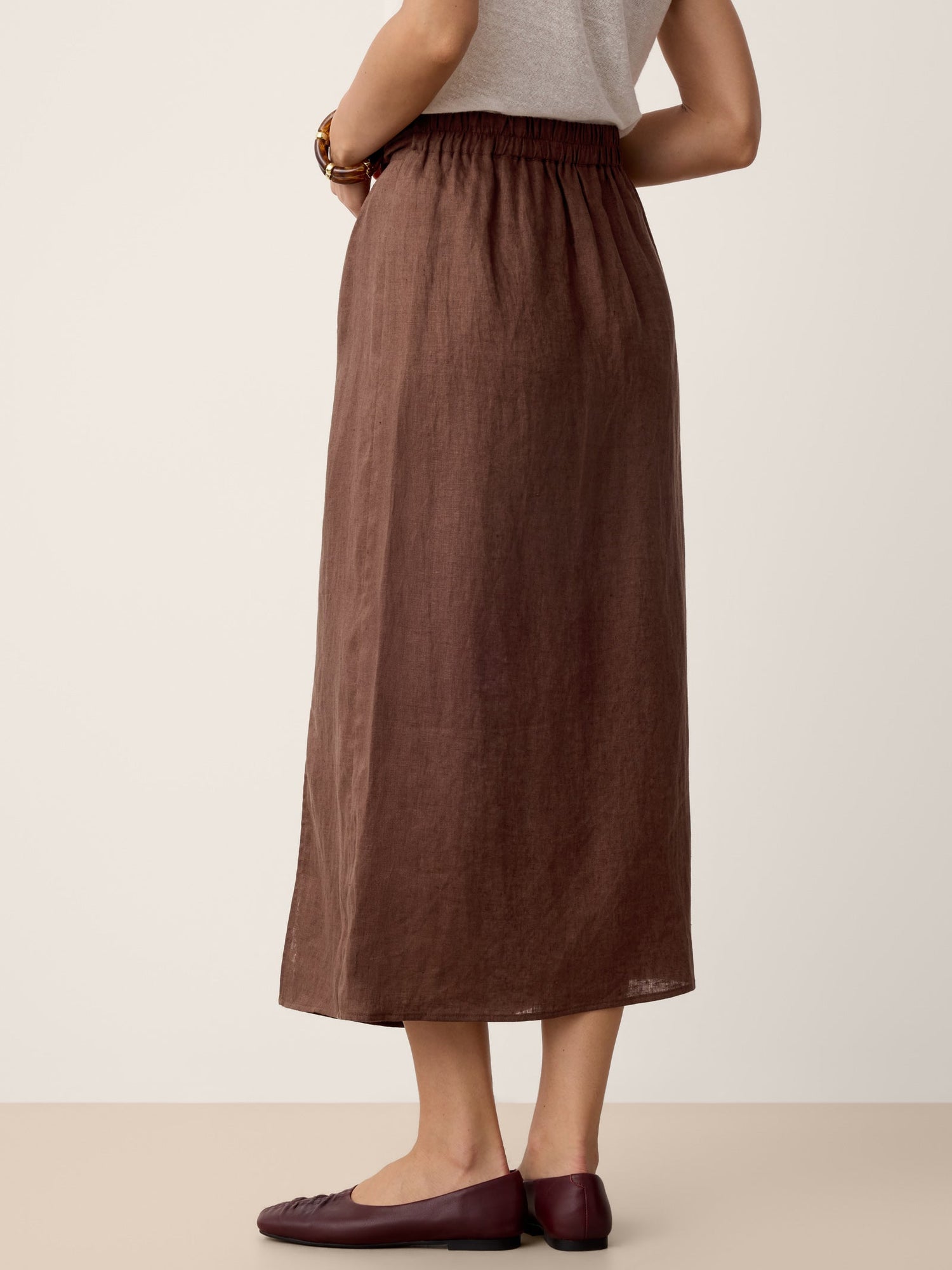 100% Linen Twist-Waist Slit Skirt LIVANA by LINTICO