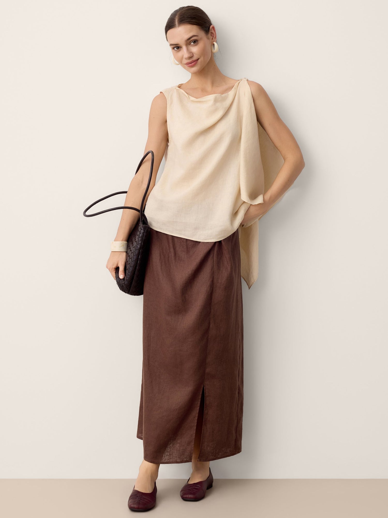 100% Linen Twist-Waist Slit Skirt LIVANA by LINTICO