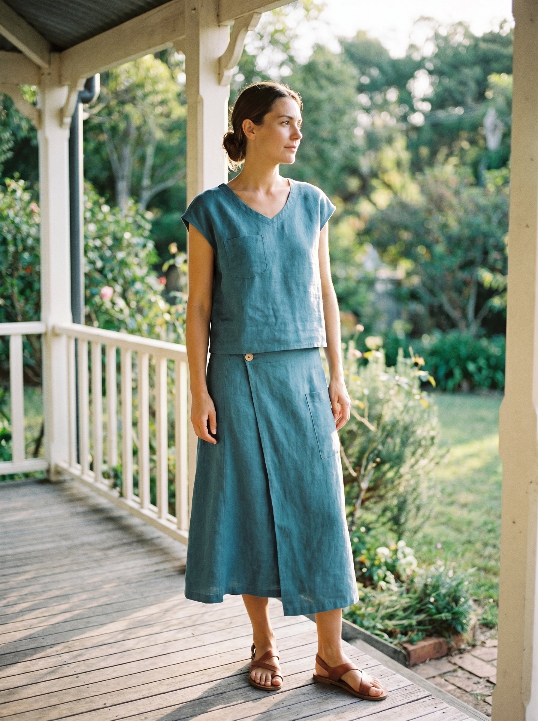 100% Linen V-Neck Cap Sleeve Crop Top FRESSA by LINTICO