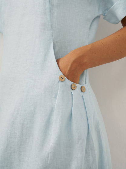 100% Linen Vintage A-Line Button Detail Maxi Dress AMIN by LINTICO