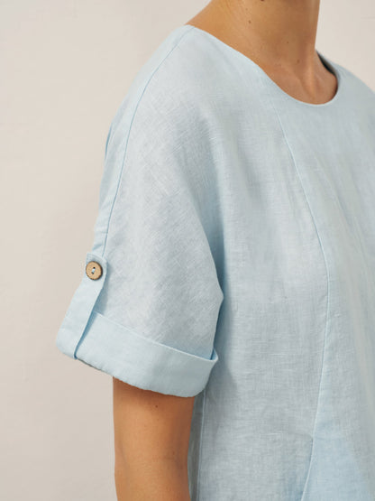 100% Linen Vintage A-Line Button Detail Maxi Dress AMIN by LINTICO