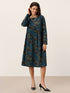 100% Organic Cotton Ruched Print Boat Neck Midi Dress CRESSIDA  DestGlow