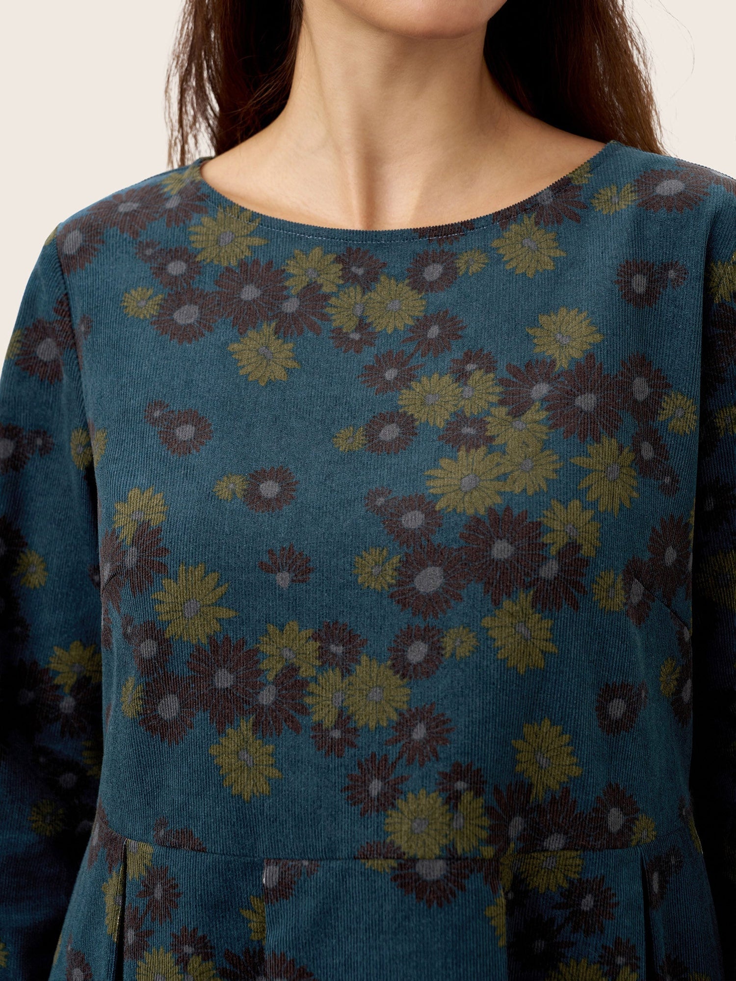 100% Organic Cotton Ruched Print Boat Neck Midi Dress CRESSIDA  DestGlow