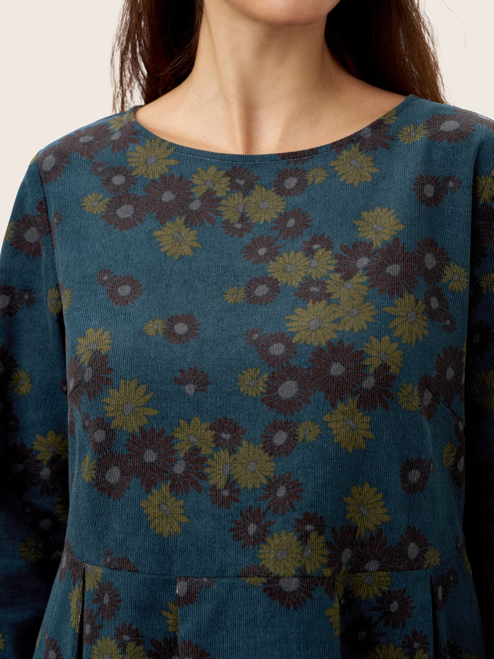 100% Organic Cotton Ruched Print Boat Neck Midi Dress CRESSIDA  DestGlow