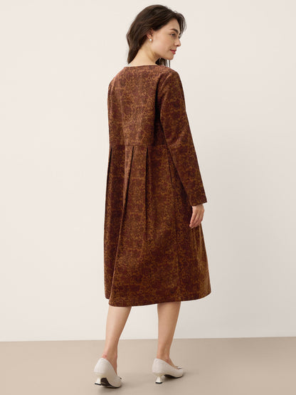 100% Organic Cotton Ruched Print Boat Neck Midi Dress CRESSIDA  DestGlow