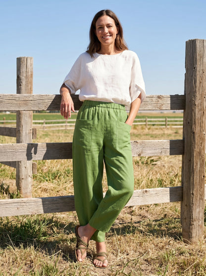 100% Linen Petal-Hem Trousers with Elastic Waist LIV by LINTICO