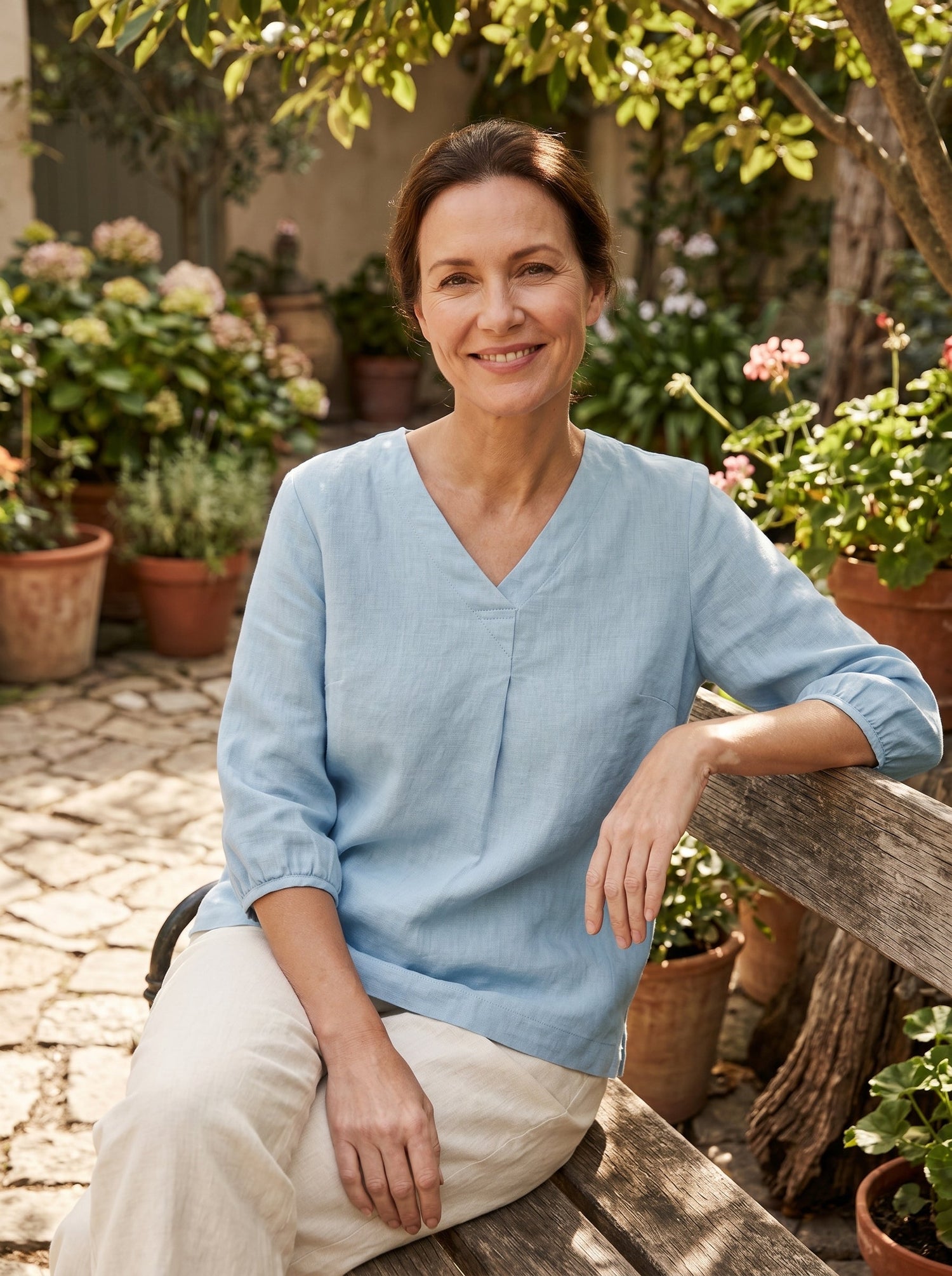 100% Linen Puff Sleeves Top LEAH by LINTICO