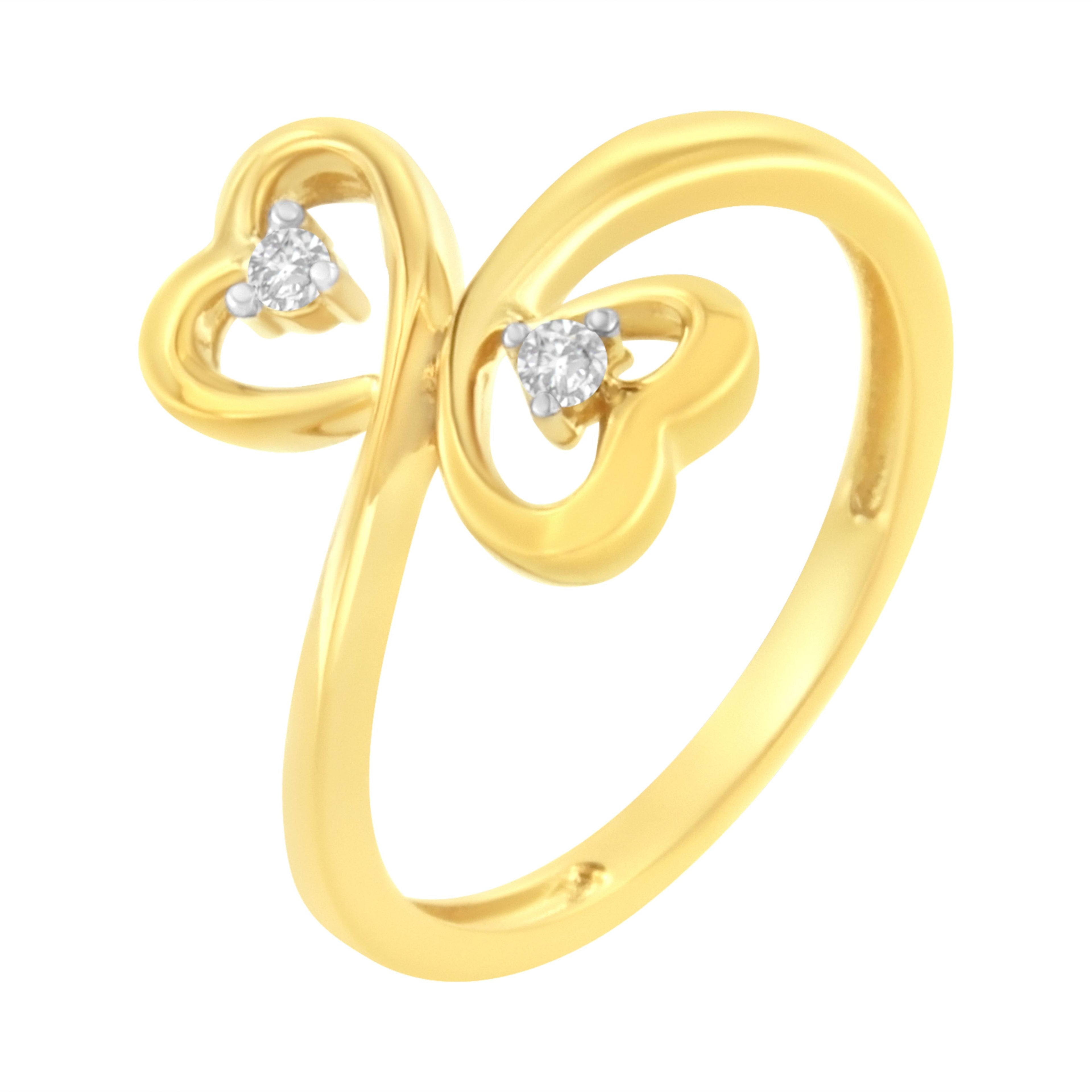 14KT Yellow Gold 1/20 ctw. Dual Heart Diamond Ring (K-L, I1-I2) - Size 7 by Bids.com