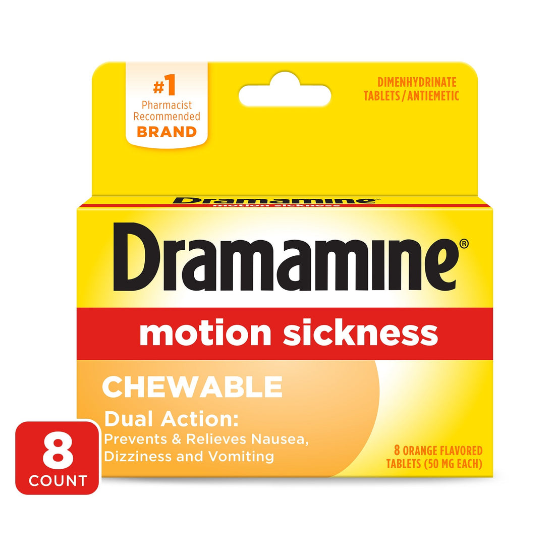 Dramamine Chewable Tablets 50 Mg Orange Flavored Motion Sickness Relief 