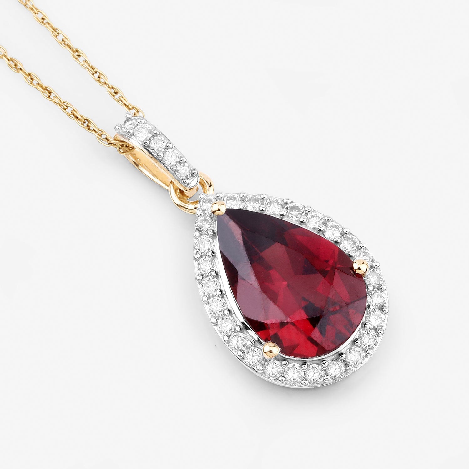 3.29 Carat Genuine Rhodolite and White Diamond 14K Yellow Gold Pendant by Bids.com