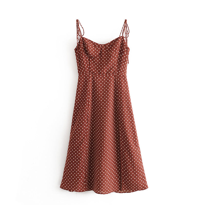 Early Spring Retro Dots High Waist Sexy Side Split Lower Hem Lace Strap Dress Large Swing Dress by Ragazza