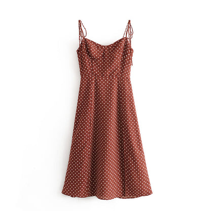 Early Spring Retro Dots High Waist Sexy Side Split Lower Hem Lace Strap Dress Large Swing Dress by Ragazza