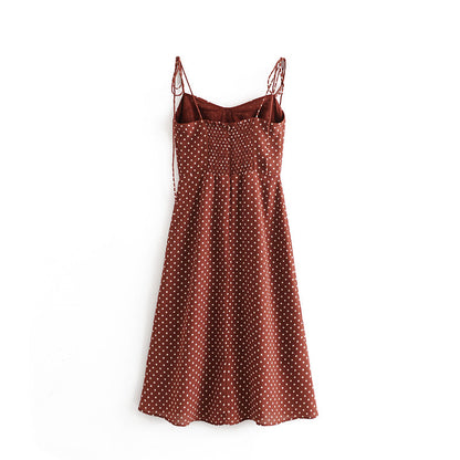 Early Spring Retro Dots High Waist Sexy Side Split Lower Hem Lace Strap Dress Large Swing Dress by Ragazza