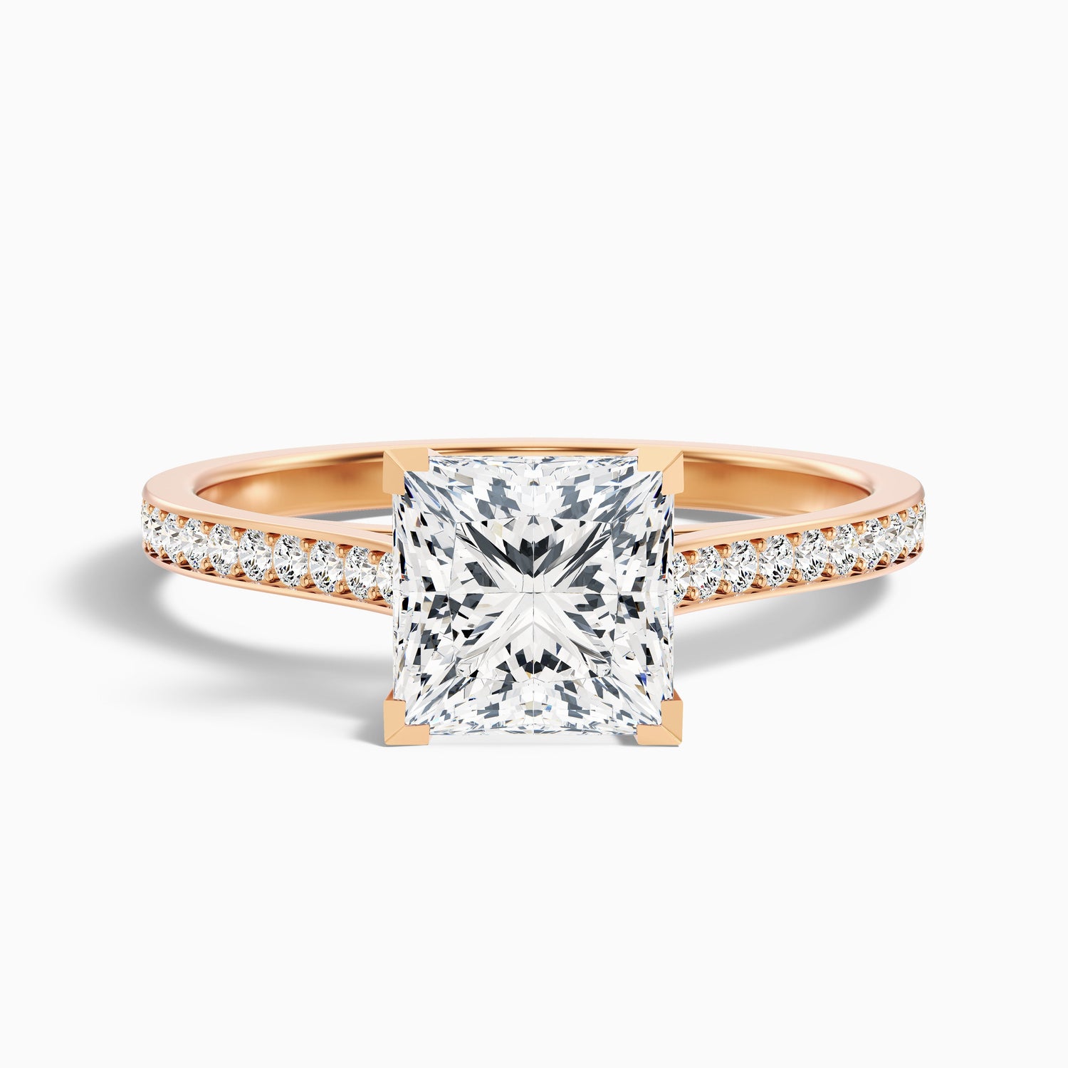Ava 4.5 Carat Princess Cut Side Stone Pave Moissanite Engagement Ring in 925 Sterling Silver