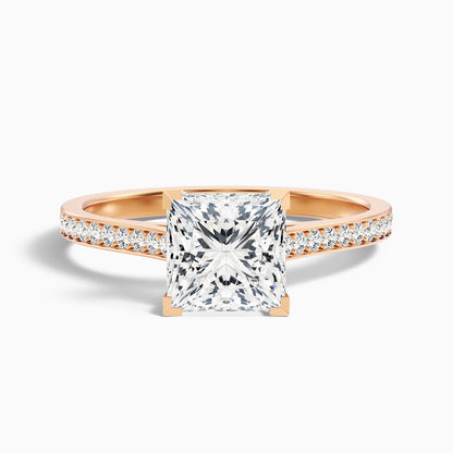 Ava 2 Carat Princess Cut Side Stone Pave Moissanite Engagement Ring in 14k Yellow Gold