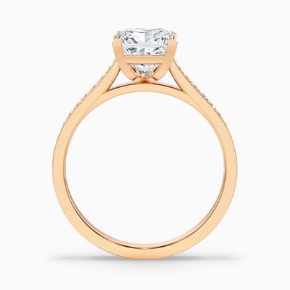 Pearl 3 Carat Princess Cut Side Stone Pave Lab Grown Diamond Ring in 18k Yellow Gold  DestGlow
