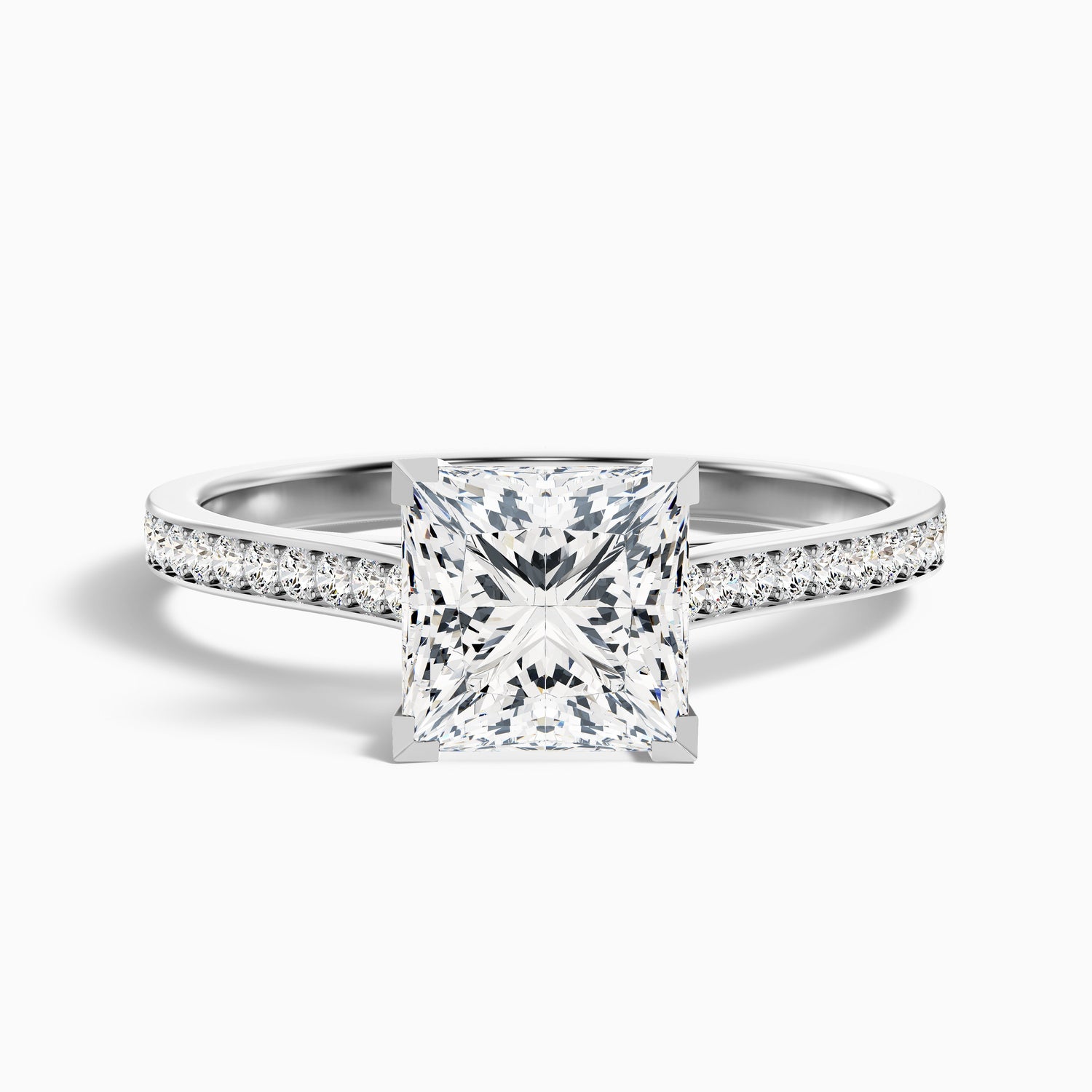 Pearl 1.5 Carat Princess Cut Side Stone Pave Lab Grown Diamond Ring in 14k White Gold