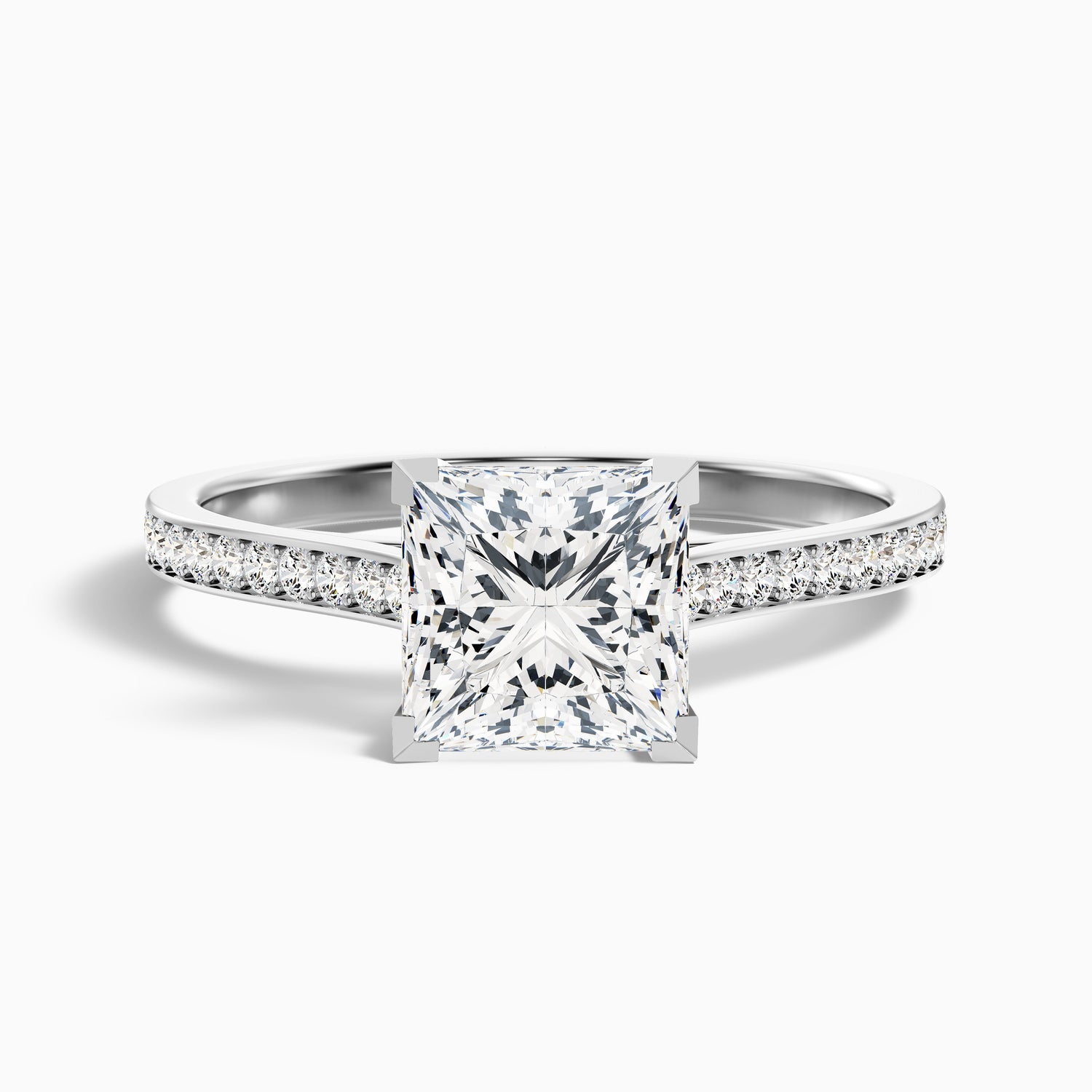Pearl 2.5 Carat Princess Cut Side Stone Pave Lab Grown Diamond Ring in 10k Rose Gold