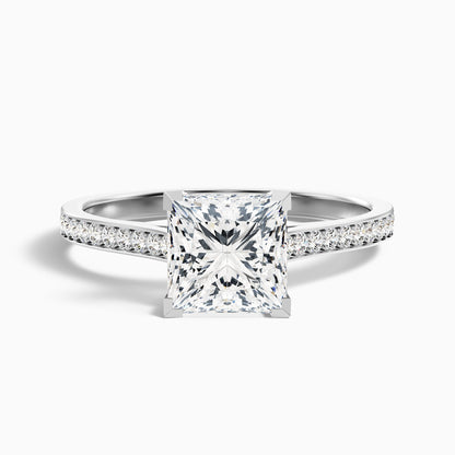 Pearl 4.5 Carat Princess Cut Side Stone Pave Lab Grown Diamond Ring in 10k Rose Gold  DestGlow