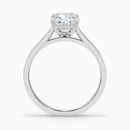 Pearl 3.5 Carat Princess Cut Side Stone Pave Lab Grown Diamond Ring in 925 Sterling Silver